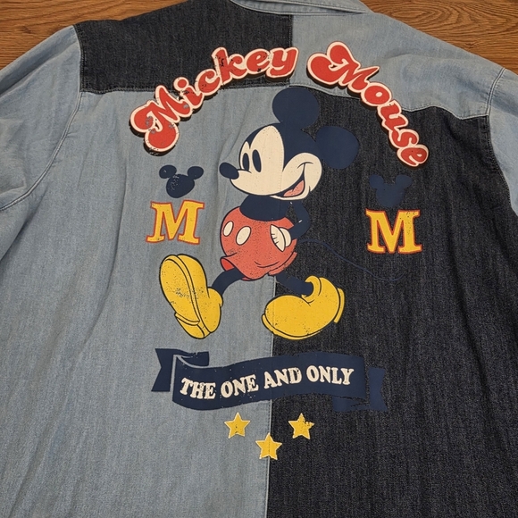 Disney Our Universe Shirt Men's XXL Blue Mickey Mouse Western Denim Chambray - Picture 10 of 12